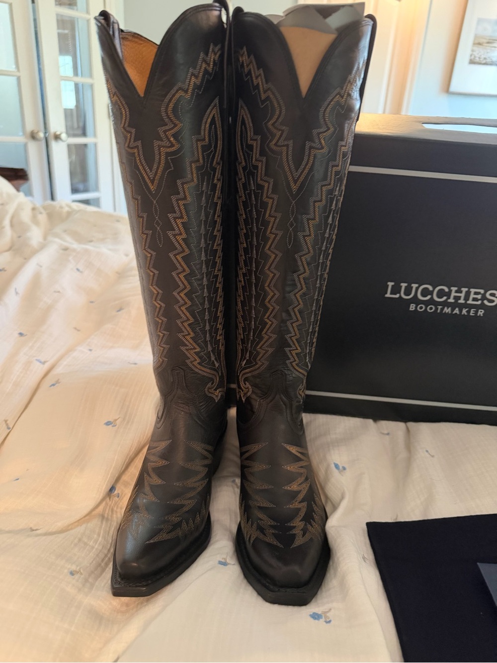 NEVER WORN Lucchese Pricilla Black Tall Leather Boots with Box & Bag Size 6 - Picture 9 of 16